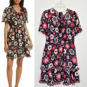 Kate Spade Women's Casa Flora A-Line Silk Dress Tiered In Black Lined Size 6
